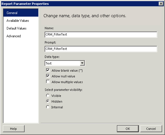 Create the CRM Filter Text Parameter