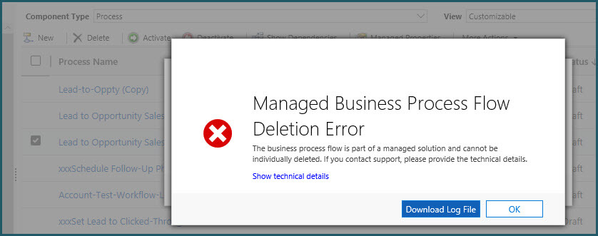 Error trying to Remove Business Process Flows - Dynamics 365