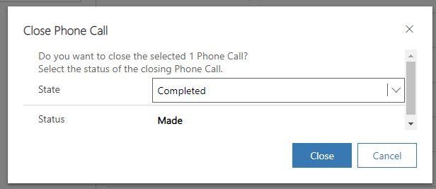 Phone Call Close as Completed